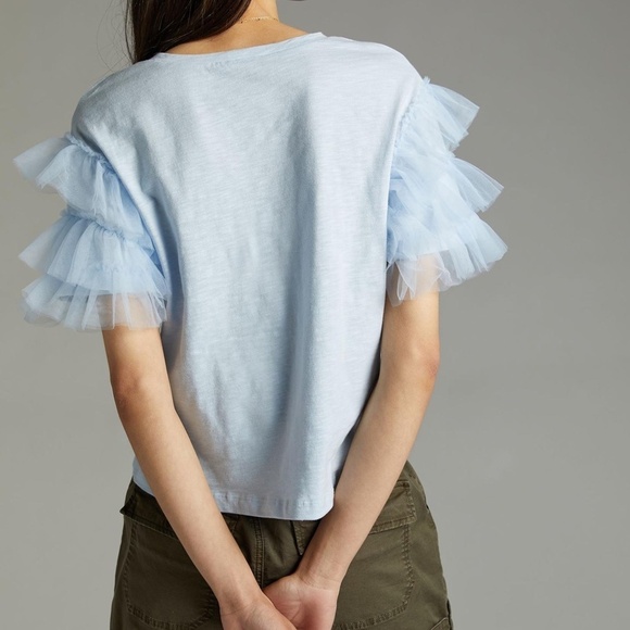 NWT Anthropologie Blue Ruffled Tulle Sleeve Top XSP - Picture 4 of 10
